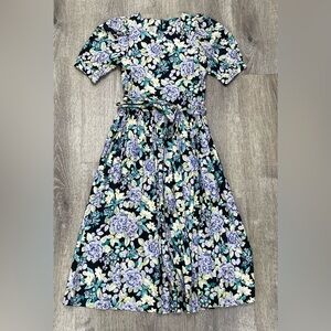 Laura Ashley Vintage Floral Midi Dress with Belt